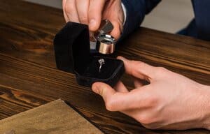 Appraiser inspecting a diamond ring